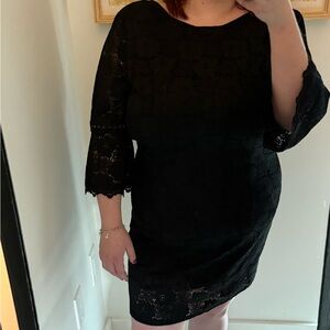 Dress, Black Lace 3/4 Sleeve, High Neckline, Large/XL, with Tags